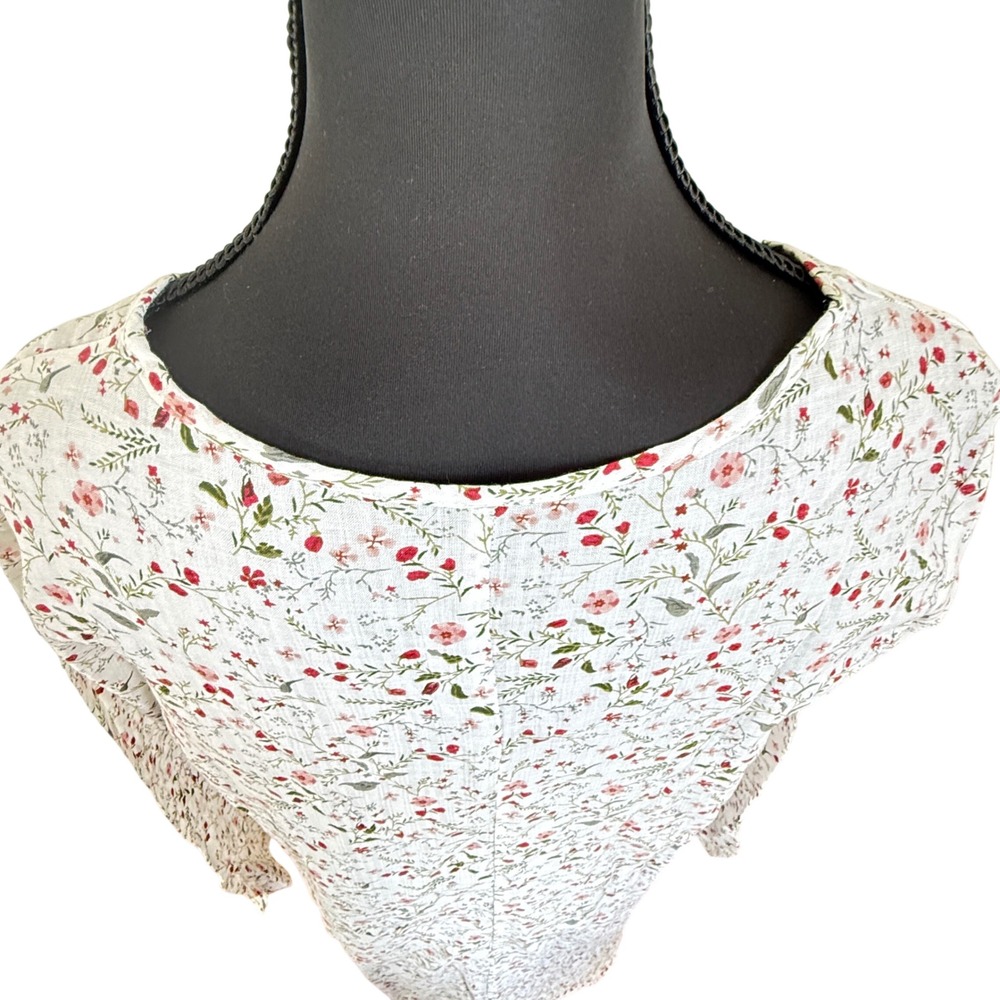 April Cornell Style Cottagecore Floral Tunic White 100% Cotton Plum Lining Med. - Picture 5 of 16